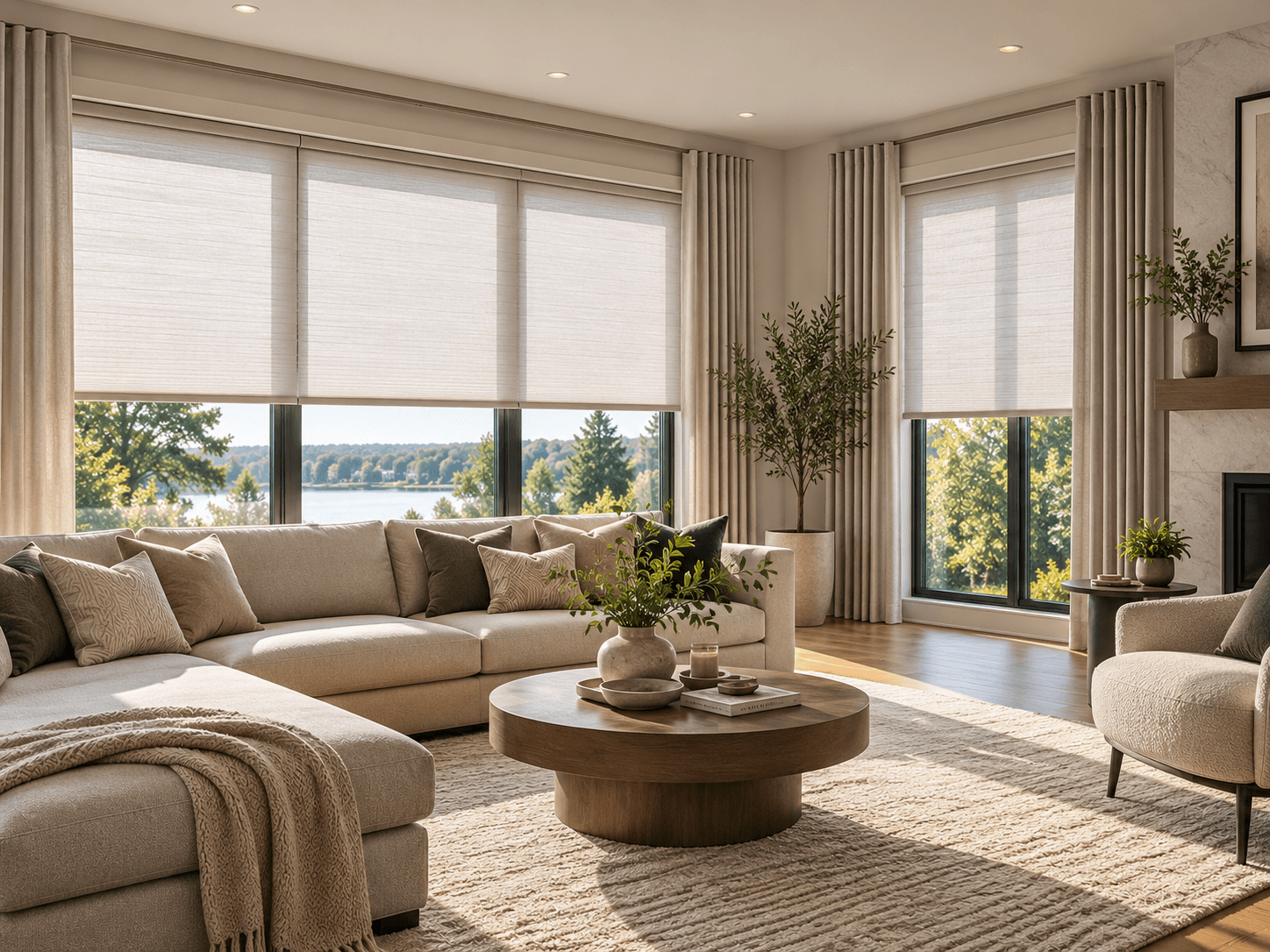 Beautiful residential interior with custom window coverings